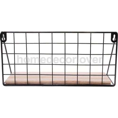 1Pc Metal & Wooden Wall Hanging Rack Shelf Holder Cabinet for Flower Pot Gadgets Hold