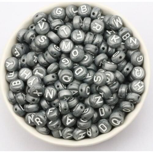 7mm Mixed Gray Letter Acrylic Beads Round Flat Alphabet Loose Spacer Beads For Jewelry Making DIY Crafts Scrapbooking Decoration