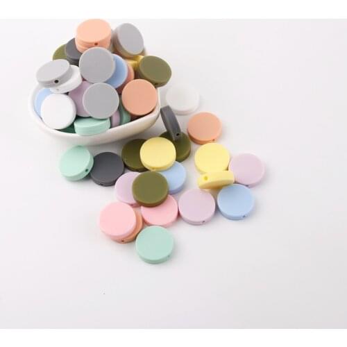 Bite Bites Lovely Colorful Baby Accessories Flat Round Silicone Beads 5pc Teething Food Grade Nursing Necklace DIY Baby Teether