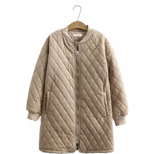 Plus size long solid black khaki pink stand collar women loose parkas coats 2021 new winter casual ladies thick jackets female