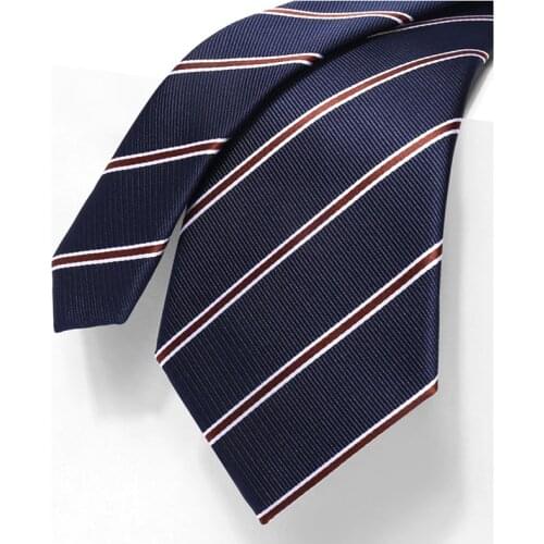Navy Blue Striped Tie For Men Brand Designer 8CM Wedding Business Fashion Luxury Dress Suit Silk Polyester Necktie With Gift Box