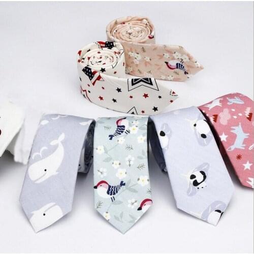 Gtglad Tie for Men Casual Cartoon dog bird dolphin Pattern Tie Necktie Cotton 6cm Slim Floral Neck Ties Neckwear Accessories