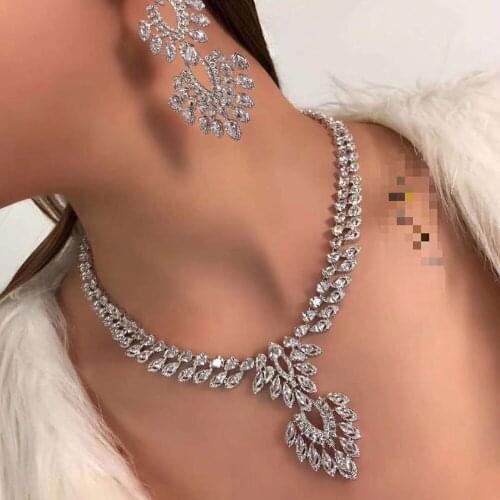 HIBRIDE Luxurious Women Necklace Earring Sets AAA Cubic Zirconia Bling Engagement Jewelry Gift Party Accessories N-85