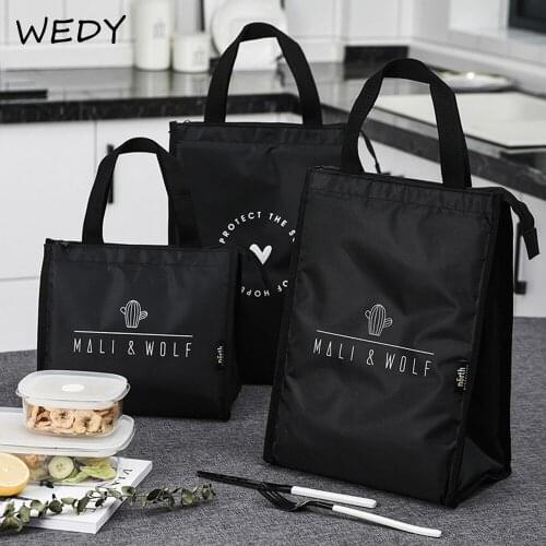 Insulated Lunch Box Bag Lunch Tote Bag Oxford Portable Children Lunch Bags Black Color Picnic Food Storage Pouch Little Handbag