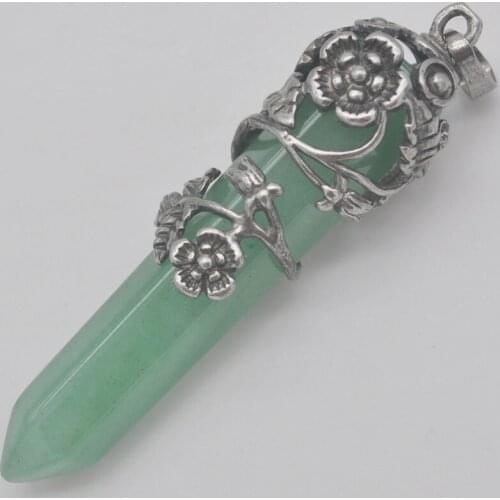 Green Aventurine Stone GEM Pillar Pendant Flower Plants Jewelry For Woman Gift S231