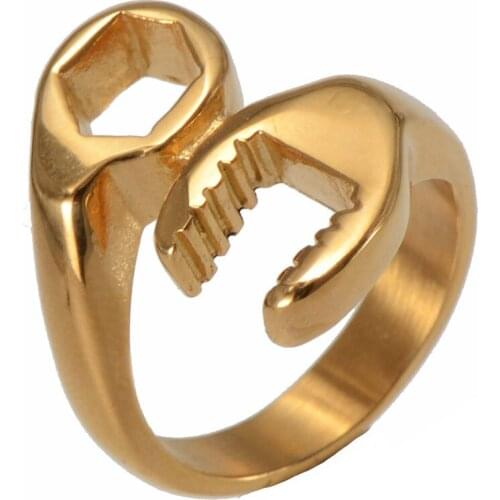 Finger Ring Men Black Gold Stainless Steel Titanium Homme Classic Stainless Steel Wrench Ring US Size 12 13 Homme Mens Ring 2021