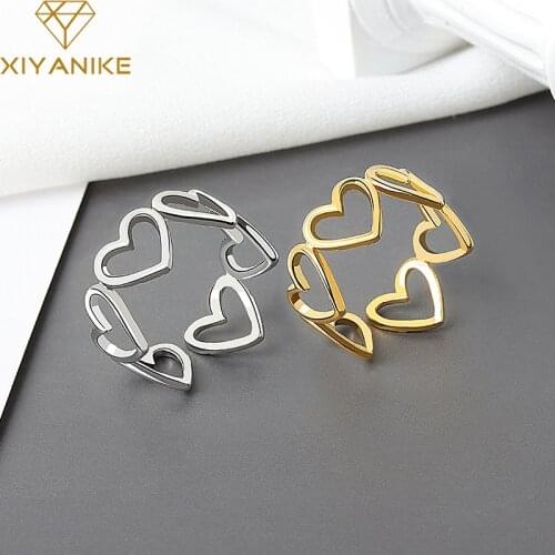 XIYANIKE 925 Sterling Silver Hollow Love Heart Connection Ring Female Fashion Trend Light Luxury Index Finger Romantic Jewelry