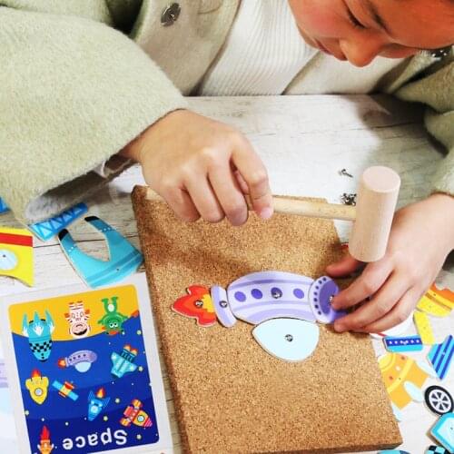 Creative Kids DIY Nail Toys Childrens Creative Jigsaw Puzzles Early Educational Wooden Puzzle Toys for Kids Monterssori Toy