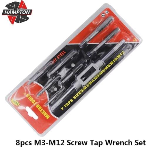 Hampton 8pcs M3-M12 Screw Tap Wrench Set Metric Thread Tap Set Adjustable Tap Wrench Right Hand Plug Taps Hand Tools