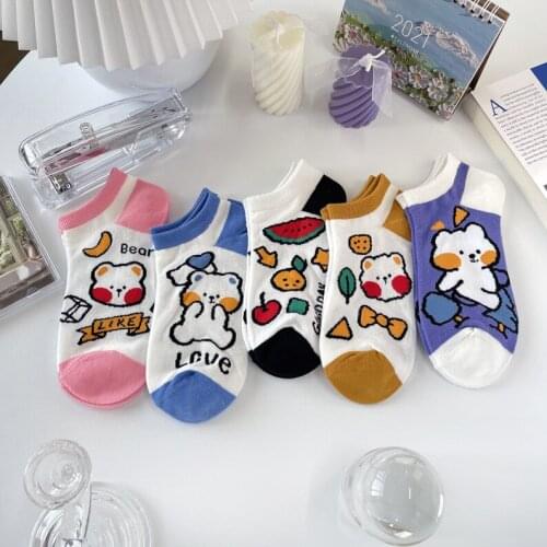 2021 Summer New Cartoon Kawaii Animals Fruits Printed Short Ankle Socks Casual Low Sock for GIrls 10 Pairs