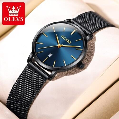 OLEVS Luxury Ultra-thin Ladies Watches Top Brand Fashion Women Quartz Wrist Watch Black Mesh Band Bracelet Watch For Women