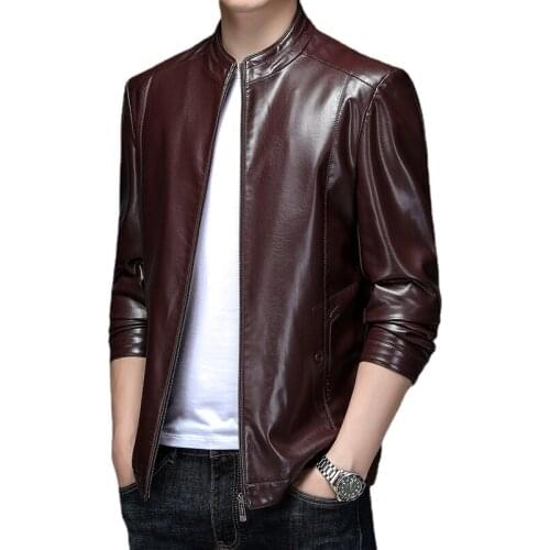 2151 Autumn/Winter Mens Trim Short Collar Middle-aged Mens Leather Jacket