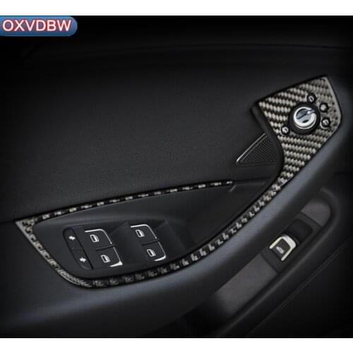 Carbon Fiber Car Interior Decoration Door Window Switch Control Panel Trims For Audi A6 C7 Accessories Car Styling Stickers