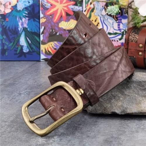 Retro Brass Belt Buckle Super Thick Leather Belt Men Ceinture Cowboy Jeans Mens Belt Ceinture Homme Waist Belt For Men MBT0540