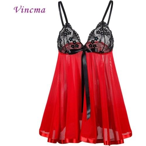 S M L 4XL 5XL 6XL Plus Size Women Embroidery Black Red Patchwork Erotic Underwear Hot Sexy Lingerie Babydolls Transparent Dress