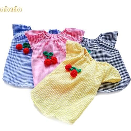 Cute Plaid Cherry Puppy Small Dogs Cats Shirt Pets Clothes Spring Summer Thin Cool Girl Dog Apparel 4 Colors Yorkshire Outfit