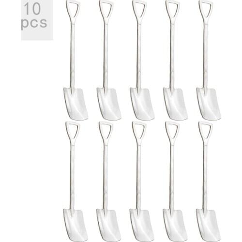 Dinnerware Creative Retro Shovel Coffee Spoon Stainless Steel Set 10pcs Sliver Dessert Spoons Watermelon Spoons Ice Cream Spoons