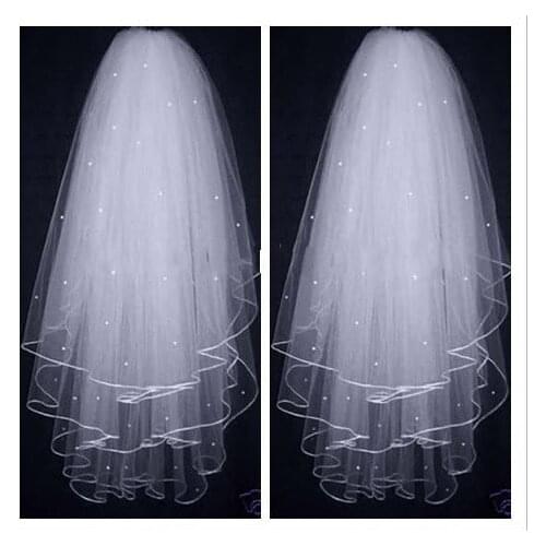 High Quality Bridal Illusion White Ivory 3T Ribbon Edges with pearls Bridal Wedding Veils bridal accessories wedding vail