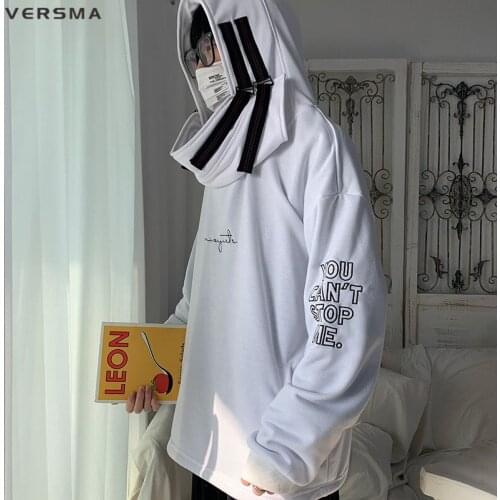 VERSMA Japanese Harajuku Ribbon Stitch Retro Hoodie Sweatshirt Men Hip Hop Streetwear Loose Hooded Couple Unisex Sweatshirt Men