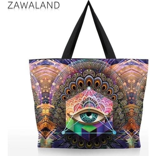 Zawaland Women Psytrance Night Shoulder Bags Large Capacity Top Handle Bag Canvas Zipper Shopping Travel Tote Students Handbag