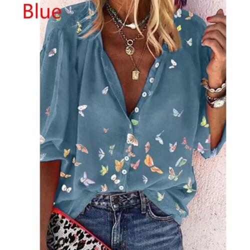 Summer Print Short Sleeve T-Shirt Women 2021 New Fashion Butterfly Printed Top Casual Breathable V-Neck T-Shirts Outer Wear