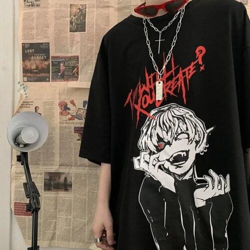 Cartoon japanese anime harajuku Women T-shirt Y2K Top Korean Harry Style Punk Gothic Anime Print loose clothes women t-shirt