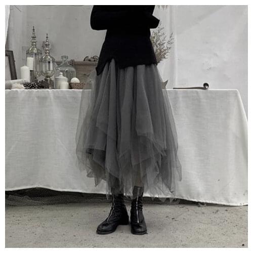 Women Skirt Lace New Fashion Korean Lady Asymmetrical Mid-Calf Empire High Street Ball Gown Skirts Womens Midi Sweet