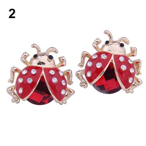 Womens Cute Ladybird Shape Rhinestone Ear Studs Beetle Ladybug Gift Earrings