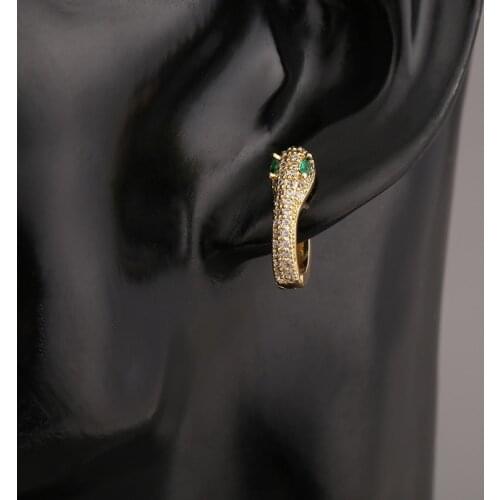 Aprilwell Gold Snake Green Zircon Hoop Earrings For Women 2021 Fashion Trendy Piercing Jewelry