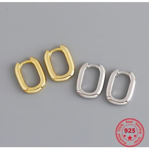 Anenjery 925 Sterling Silver Gold Earrings Retro Geometric Oval Stud Earrings For Women Brincos Oorbellen Pendientes