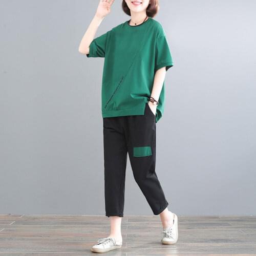 2021 Summer Women Tracksuit Set Loose O-neck Printing Top + Pants Suits Fashion Casual Sports Two Piece Sets Plus Size 4XL Y138