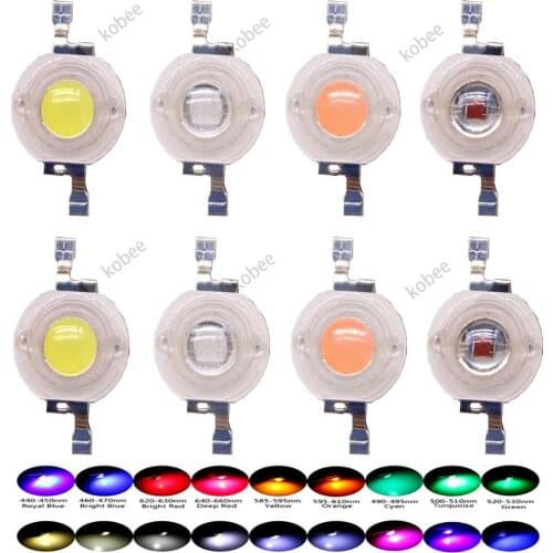 100pcs 1W 3W High Power LED Light-Emitting Diode LEDs Chip Warm White Red Green Blue Yellow For SpotLight Downlight Lamp Bulb