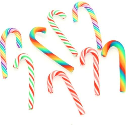 20Pcs 30x10mm Mixed Clay Christmas Crutch Flatback Beads Decoration Crafts Embellishments For Scrapbooking Diy Accessories