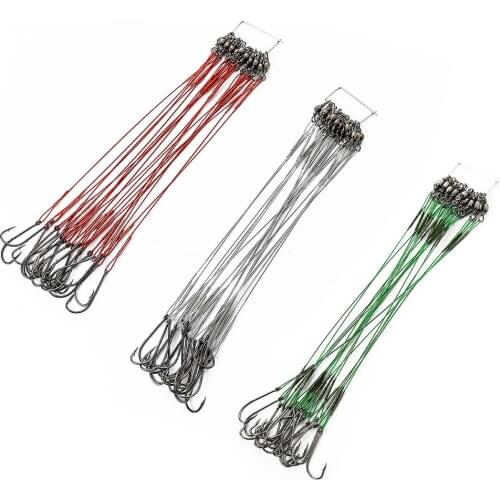20pcs 12-25cm Anti Bite Steel Wire Leader Leashes For Fishing 20-80LB With Baitholder Hook Swivel Fishing Line Pike Bass