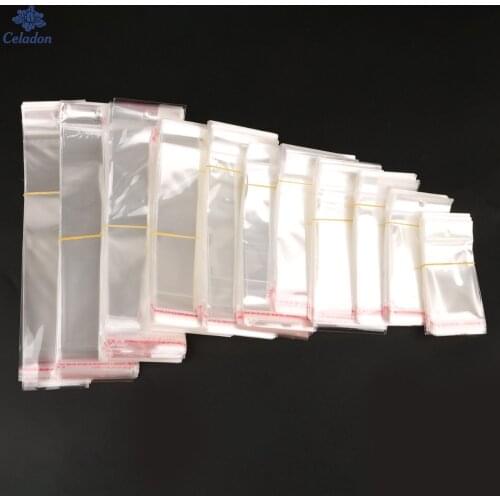 200Pcs/lot Transparent Plastic Bag with Header OPP Self Adhesive Seal Poly Cellophane Bags Candy Package Gifts Bags&Pouches