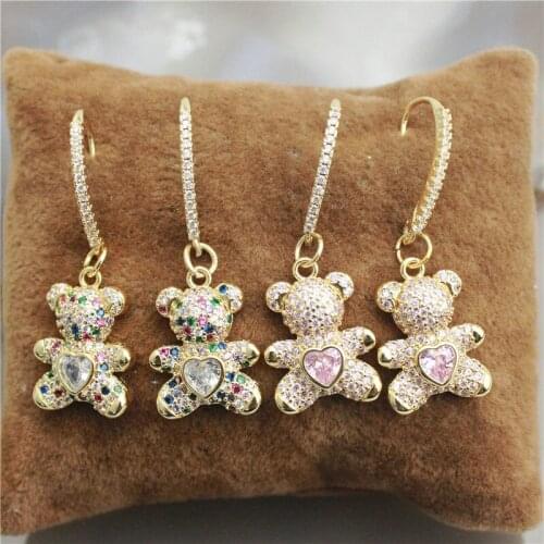 5pair/lot Dainty bear pendant earring,young people earring,colorful cz inlay bear charm earring cheap wholesale