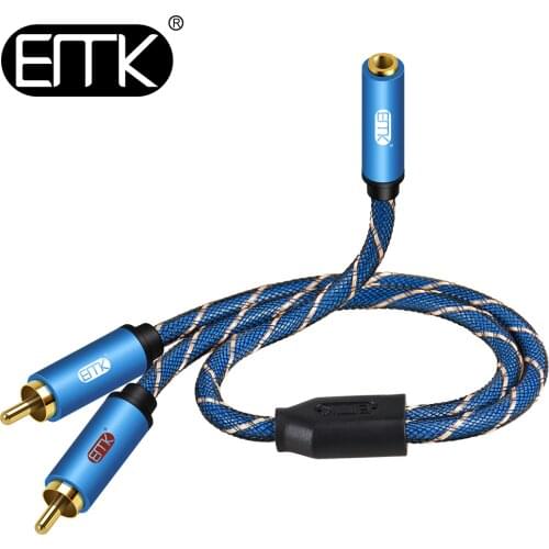 EMK Female Jack 3.5mm to 2 RCA Hifi Splitter Audio Cable for PC Earphone Sound box 3.5 Female AUX to 2RCA Speaker Cable