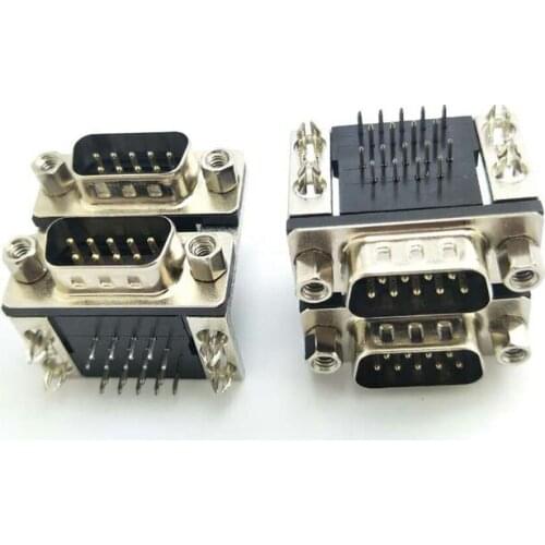 Free shpping 2PCS Double DR9 DB9 Mixed D-Sub Female Male Connector 90 Degree Right Angle Serial
