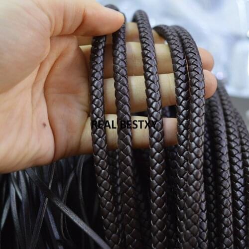 D019 5m/lot approx 6mm dark brown braided Leather Bracelet Findings Round Leather Jewelry Cord String Rope DIY Necklaces cords