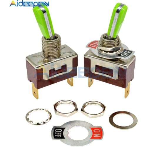 E-TEN(C)1021 Toggle Switch Red 2 Pin ON-OFF Switch Silver Contactor 50000 Times Lifespan 250V 16A 29*14.6MM Green Handle