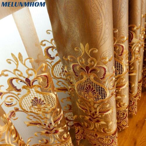 Europe Royal Embroidered Window Curtains for Living Room Luxury Window Curtains for Bedroom Blackout Hollow Cortinas Drapes