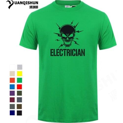 Skull and Lightning Bolts Electrician T-shirt High Quality 16 Colors Pure Cotton Men T shirt Funny Street Hip Hop Free Shipping