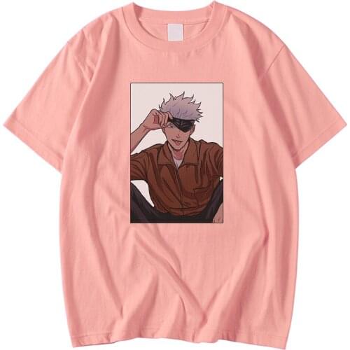 Short Sleeved Vintage Men Tees Shirt Fashion Brand T-Shirt Jujutsu Kaisen Cartoon Gojo Printing Tops Large Size T Shirt Mens