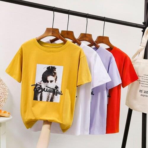 GGRIGHT Summer Tops For Women T-Shirt 2019 Short Sleeve White T Shirt Women Cotton Korean Style Print Tshirt Tee Shirt Femme