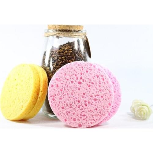2pcs/set New Natural Thicken Cotton Pulp Round Facial Soft Cosmetic Puff Oil Washing Cleansing Pink Yellow Sponge MJM80