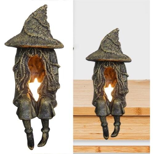Halloween Witch Sitting Posture Candlestick Lamp Resin Candle Light Crafts Outdoor Garden Courtyard Candle Light Decoration
