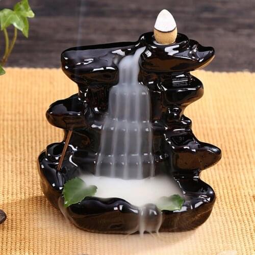 Incensory Buddha statue Incense cones Ceramic Censer Incense holder Burner Zen Backflow Incense burner smoke+10 Incense Cones