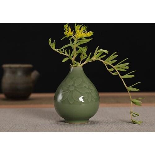 Longquan Celadon Old Plum Green Handmade Flower Arrangement Ceramic Vase Home Decor Ornaments