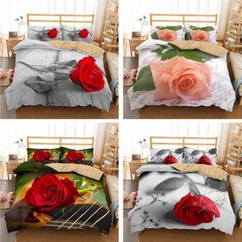 Rose Flower Duvet Cover Luxury Bedding Set Single Full Quilt Covers 2/3PCS Bedclothes Euro Size For Bedroom Decoration