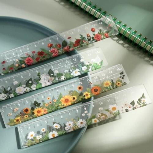 15 cm Daisy Rose Ruler Multifunctional DIY Drawing Tool Student Flower Ruler Dual Purpose School Office Supplies